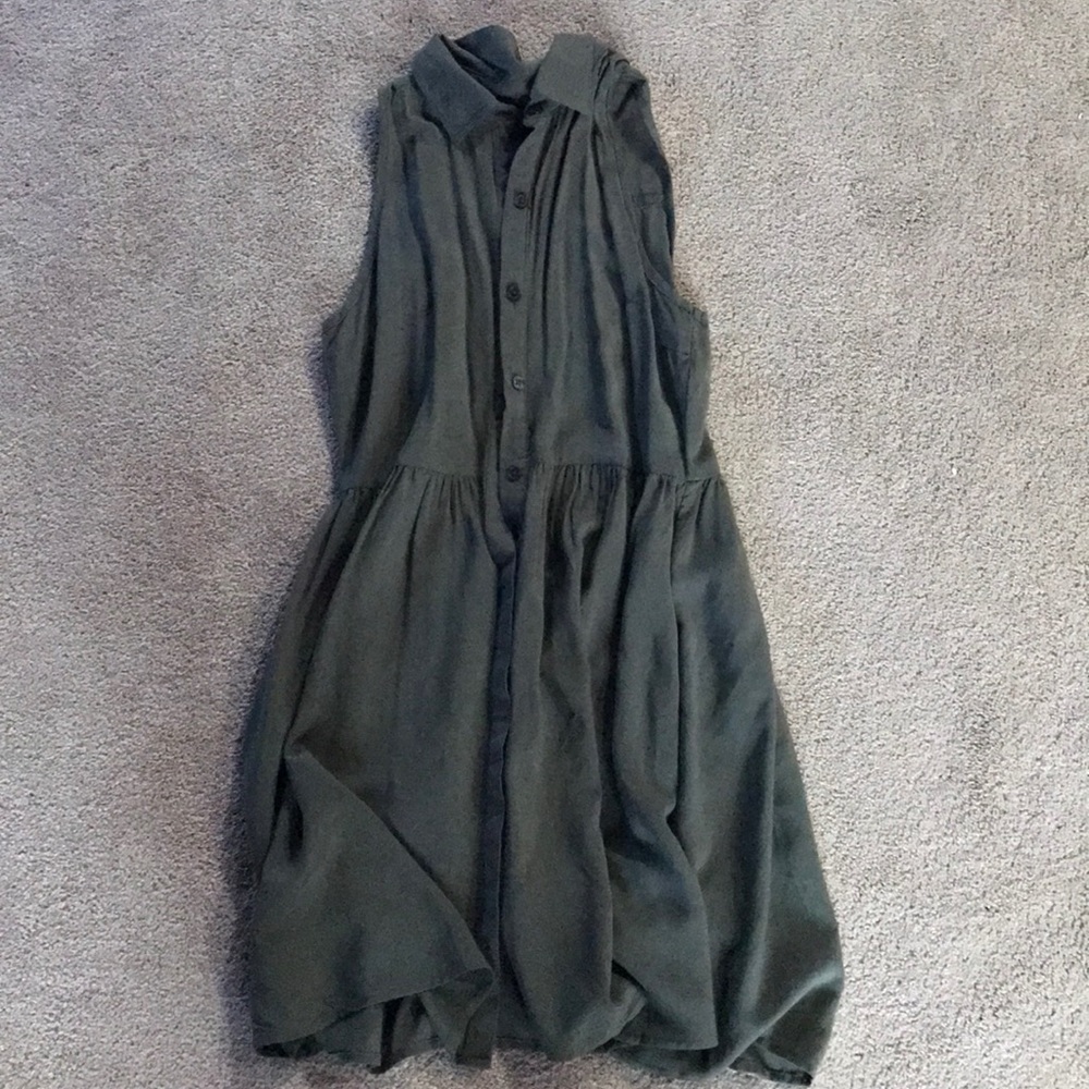 button down olive green dress